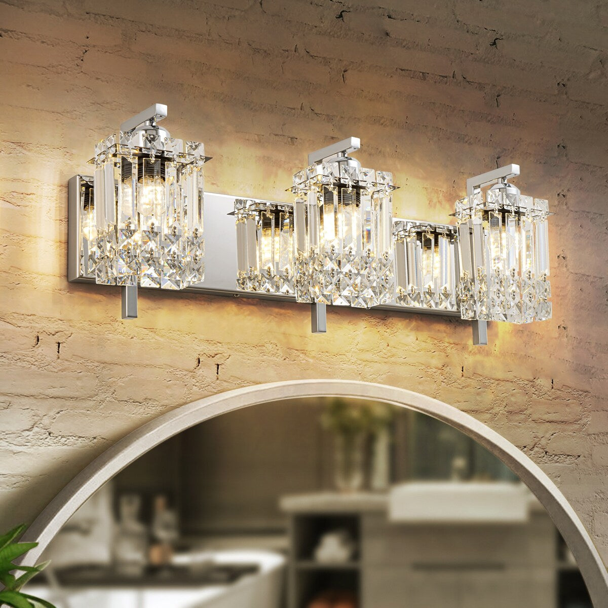 Appliques murales en cristal à 3 lumières pour salle de bain, style moderne et glamour