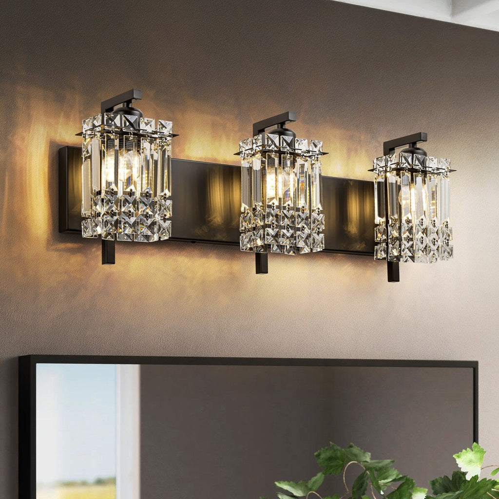 Appliques murales en cristal à 3 lumières pour salle de bain, style moderne et glamour