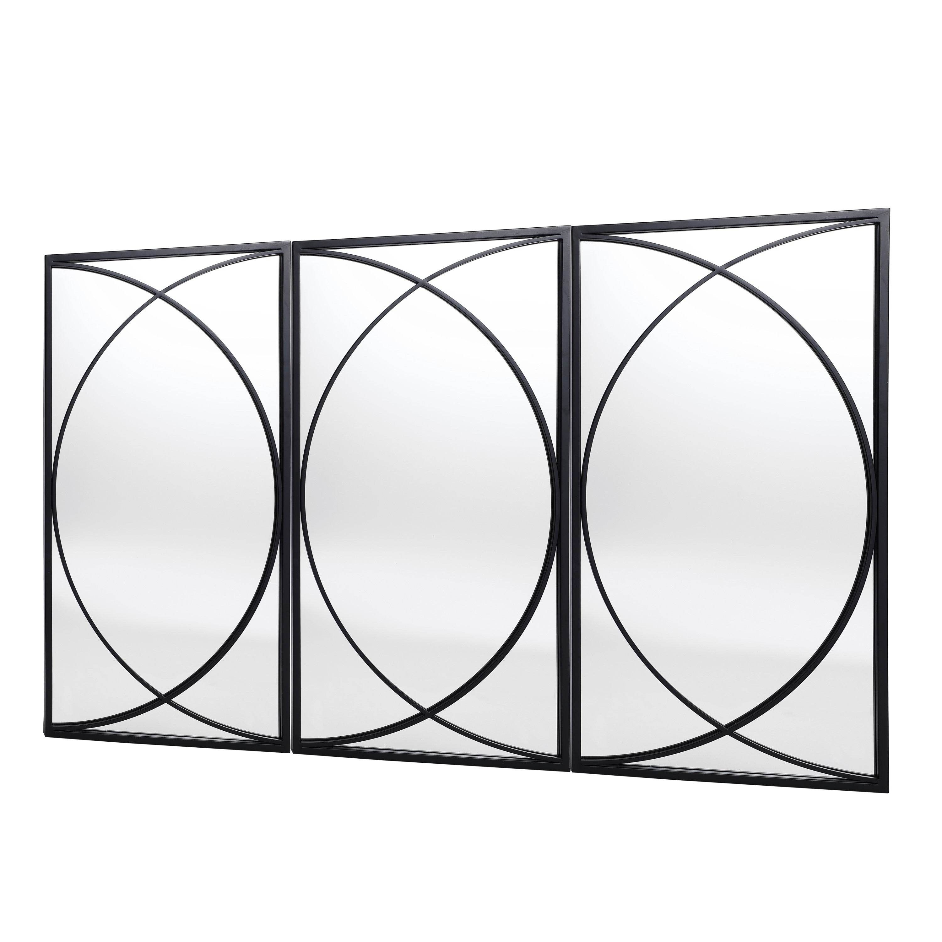 Lot de 3 miroirs muraux rectangulaires en métal noir - 31,9 H x 15,75 L x 0,75 P