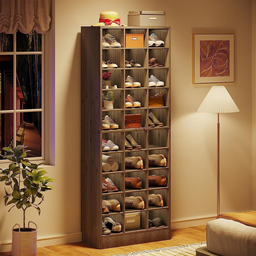 Meuble à chaussures haut 30 paires, étagère de rangement à chaussures en bois blanc 10 niveaux pour placard, entrée - 10 niveaux
