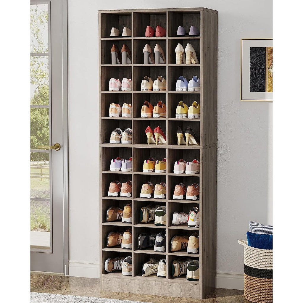 Meuble à chaussures haut 30 paires, étagère de rangement à chaussures en bois blanc 10 niveaux pour placard, entrée - 10 niveaux