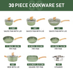 Ensemble de 30 pièces d'ustensiles de cuisine et de pâtisserie en granit, batterie de cuisine antiadhésive, casseroles et poêles