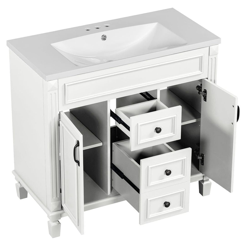 Meuble-lavabo de salle de bain moderne de 91 cm avec lavabo et armoire de toilette, 2 portes et 2 tiroirs