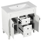 Meuble-lavabo de salle de bain moderne de 91 cm avec lavabo et armoire de toilette, 2 portes et 2 tiroirs