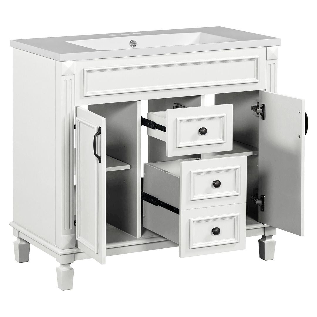 Meuble-lavabo de salle de bain moderne de 91 cm avec lavabo et armoire de toilette, 2 portes et 2 tiroirs