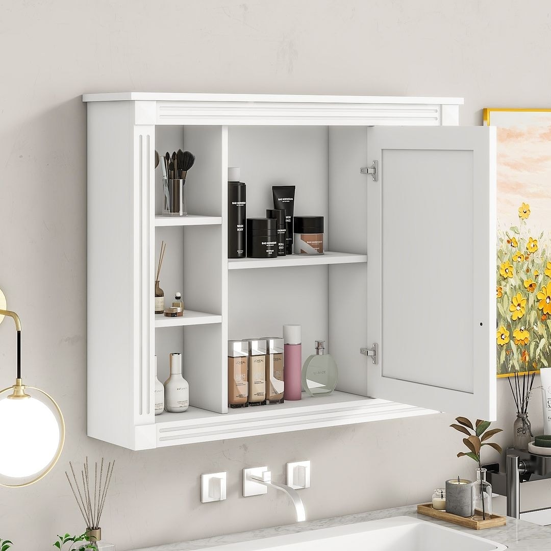 Meuble-lavabo de salle de bain moderne de 91 cm avec lavabo et armoire de toilette, 2 portes et 2 tiroirs