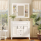 Meuble-lavabo de salle de bain moderne de 91 cm avec lavabo et armoire de toilette, 2 portes et 2 tiroirs