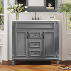 Meuble-lavabo de salle de bain moderne de 91 cm avec lavabo et armoire de toilette, 2 portes et 2 tiroirs