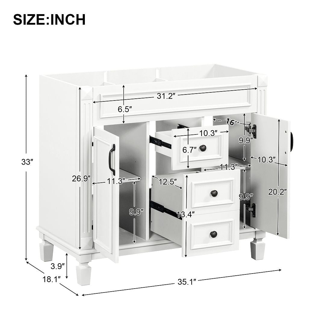 Meuble-lavabo de salle de bain moderne de 91 cm avec lavabo et armoire de toilette, 2 portes et 2 tiroirs