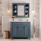 Meuble-lavabo de salle de bain moderne de 91 cm avec lavabo et armoire de toilette, 2 portes et 2 tiroirs
