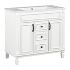 Meuble-lavabo de salle de bain moderne de 91 cm avec lavabo et armoire de toilette, 2 portes et 2 tiroirs