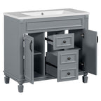 Meuble-lavabo de salle de bain moderne de 91 cm avec lavabo et armoire de toilette, 2 portes et 2 tiroirs