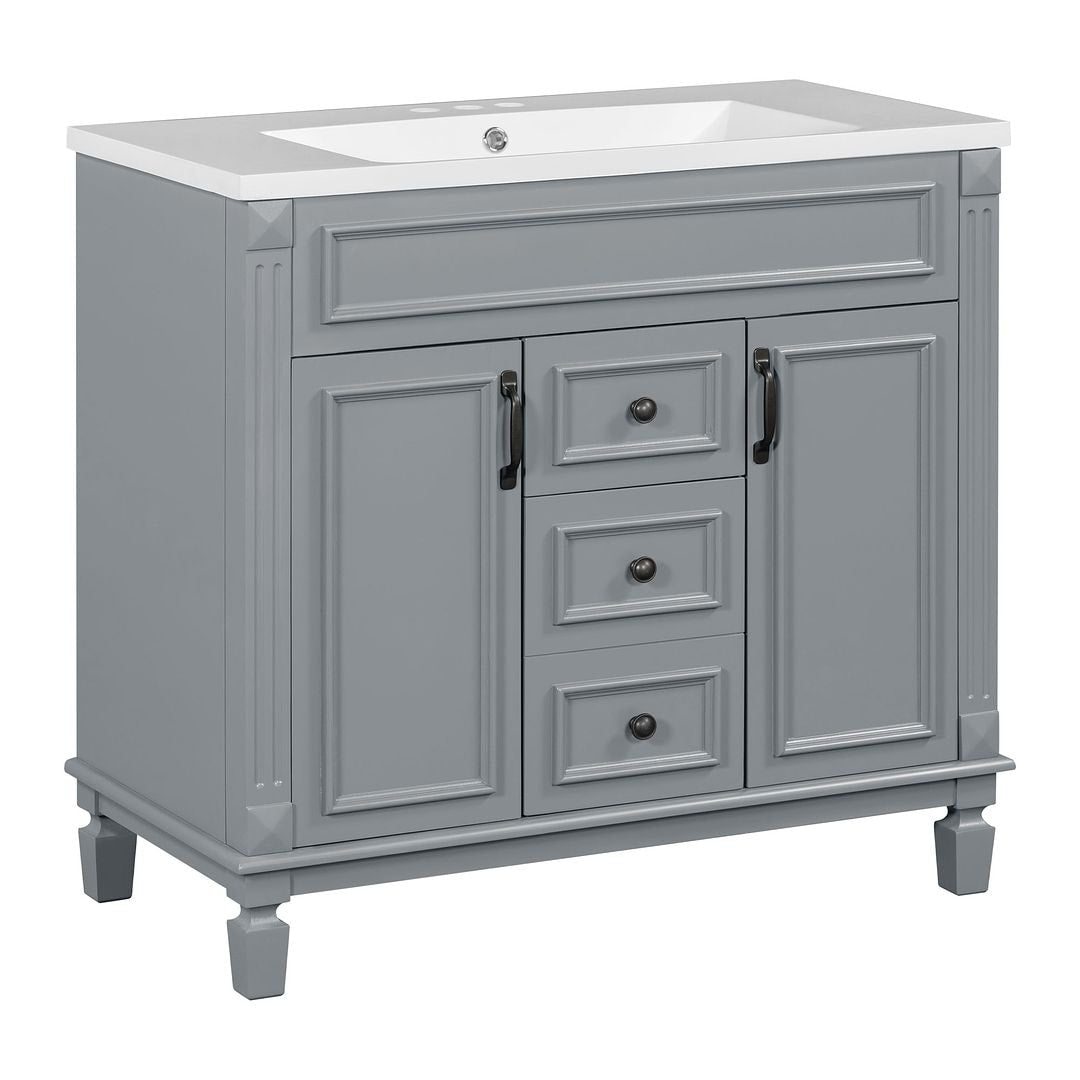 Meuble-lavabo de salle de bain moderne de 91 cm avec lavabo et armoire de toilette, 2 portes et 2 tiroirs