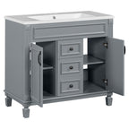 Meuble-lavabo de salle de bain moderne de 91 cm avec lavabo et armoire de toilette, 2 portes et 2 tiroirs