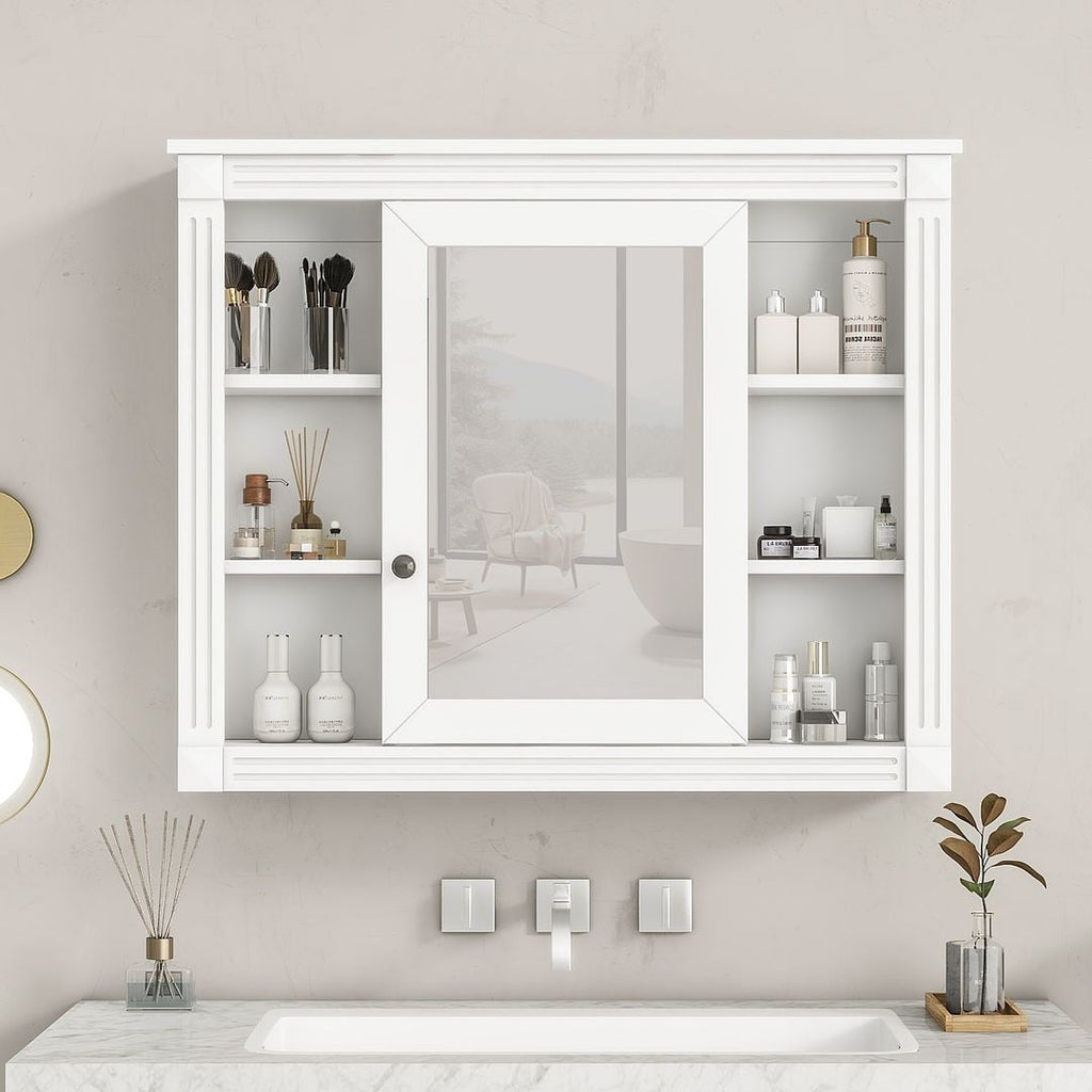 Meuble-lavabo de salle de bain moderne de 91 cm avec lavabo et armoire de toilette, 2 portes et 2 tiroirs
