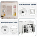 Meuble-lavabo de salle de bain moderne de 91 cm avec lavabo et armoire de toilette, 2 portes et 2 tiroirs