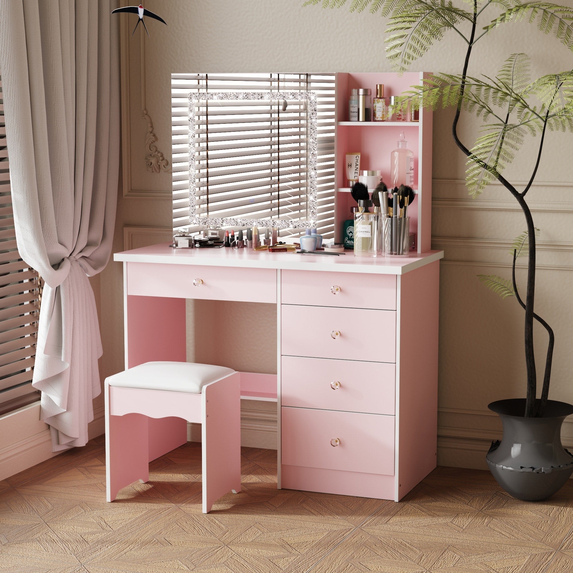 Coiffeuse de 99 cm de large avec tabouret et miroir