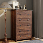 Commode en bois de style campagnard, 5 tiroirs, 122 cm de hauteur, pour chambre à coucher