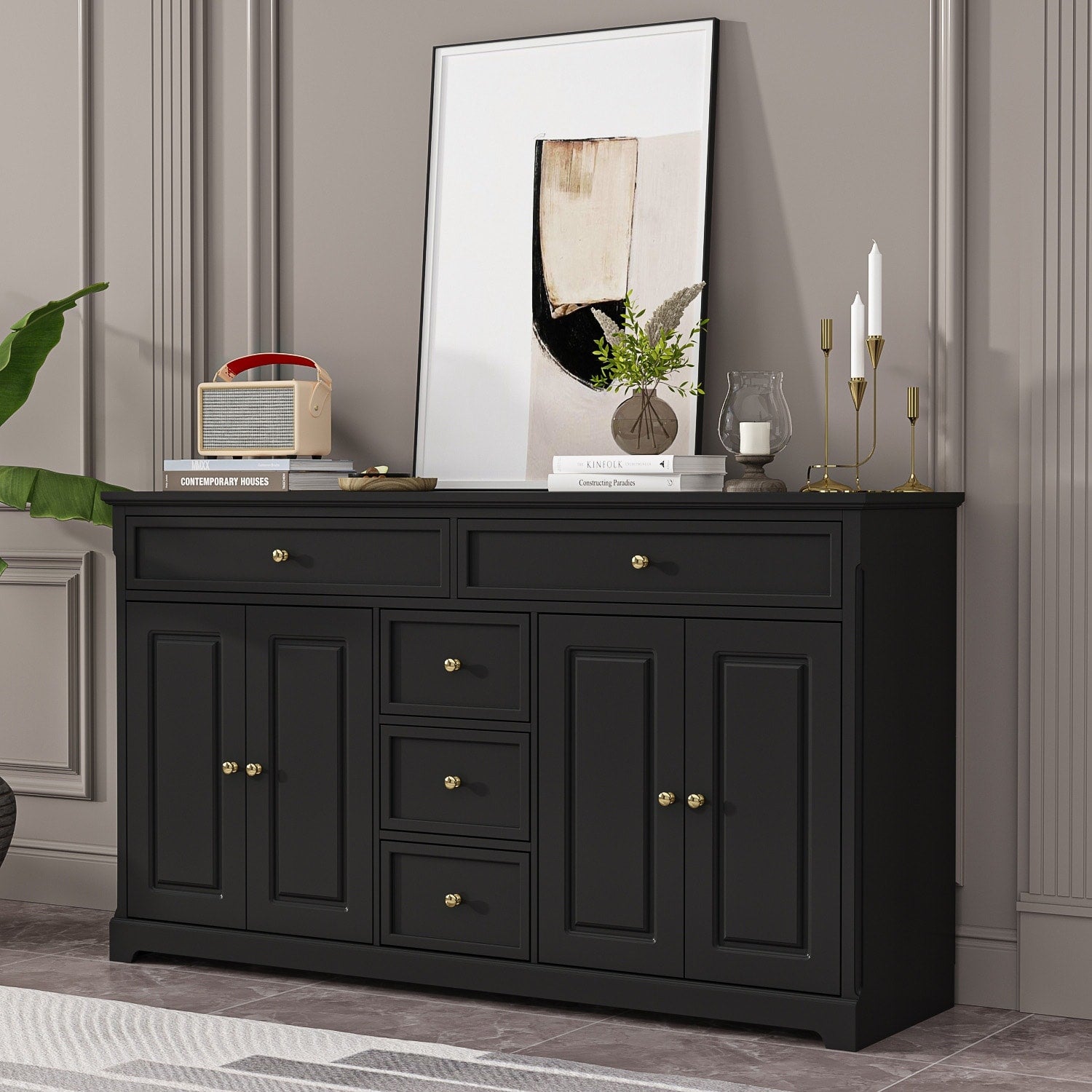 Buffet bahut 150 cm blanc laqué moderne contemporain du milieu du siècle