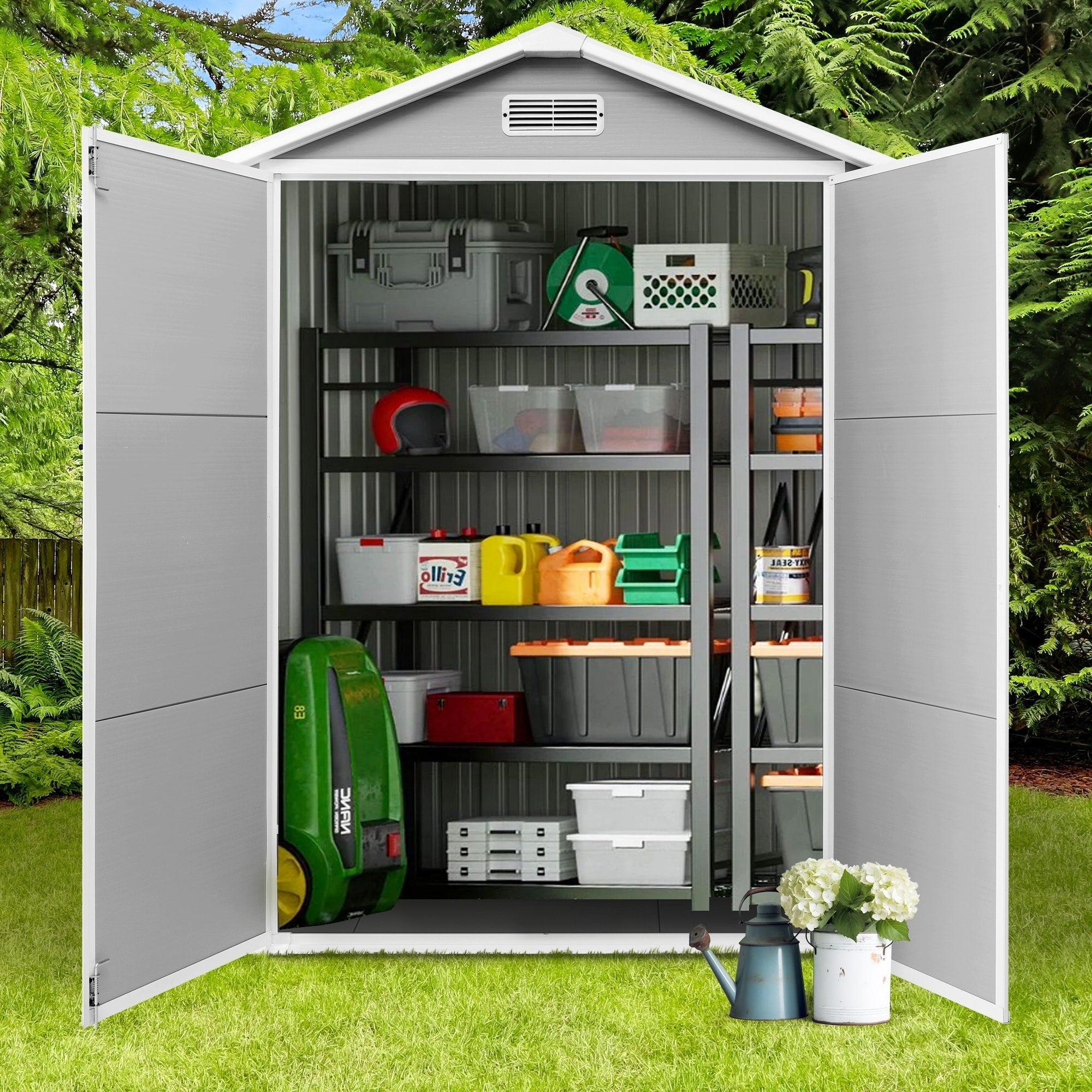 Abri de jardin en résine toutes saisons avec plancher, 1,8 m x 1,2 m/1,8 m x 2,4 m/2,4 m x 1,8 m/2,4 m x 3 m, Spire Tool Shed