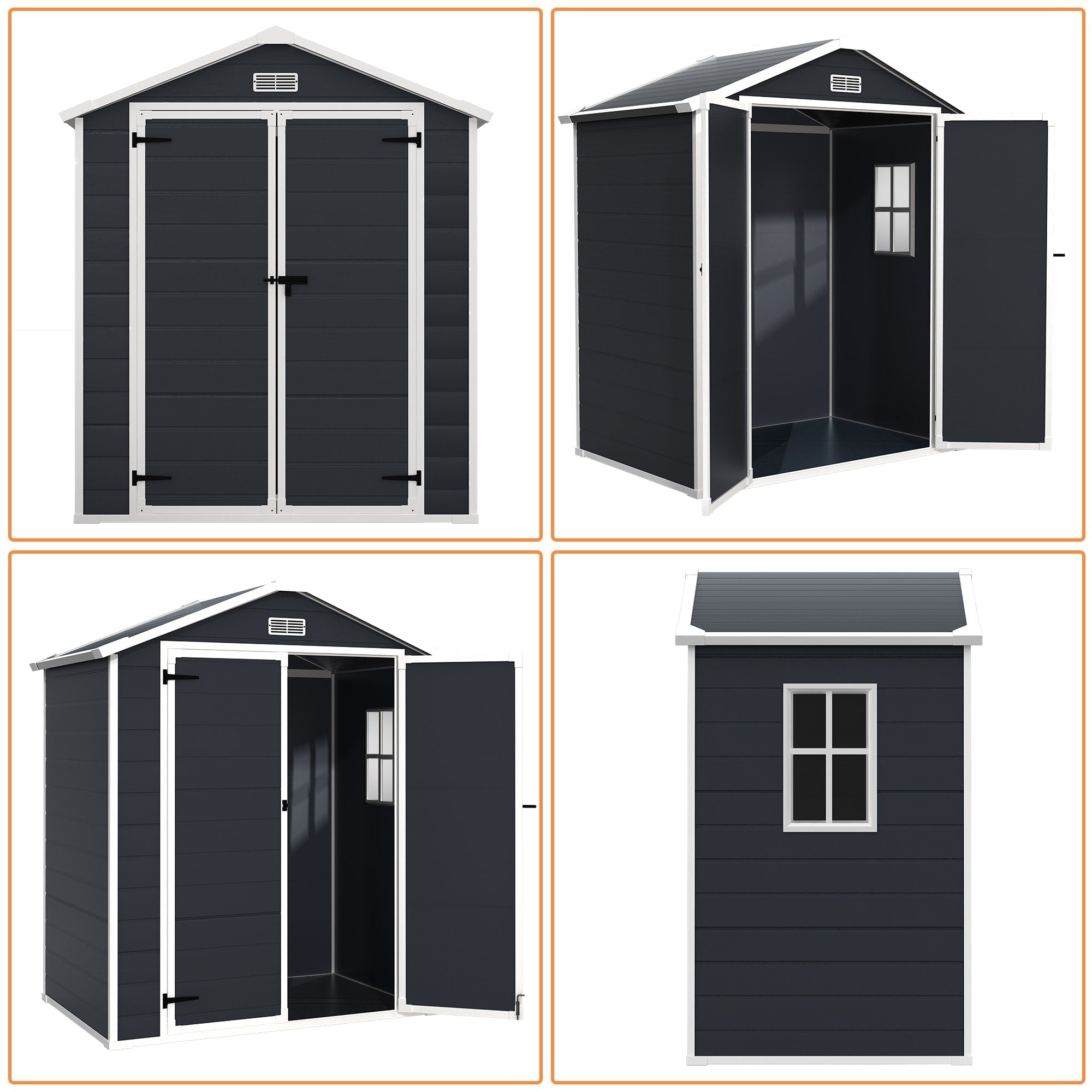 Abri de jardin en résine toutes saisons avec plancher, 1,8 m x 1,2 m/1,8 m x 2,4 m/2,4 m x 1,8 m/2,4 m x 3 m, Spire Tool Shed