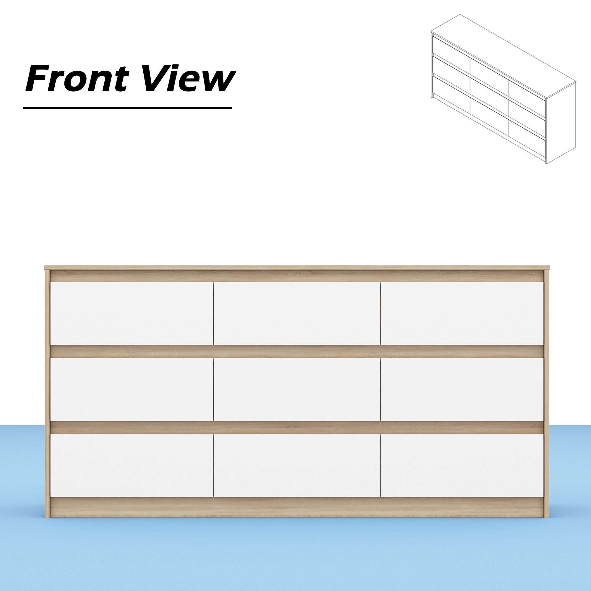 Commode à 9 tiroirs de 63 W, commode d'appoint pour salon, chambre à coucher