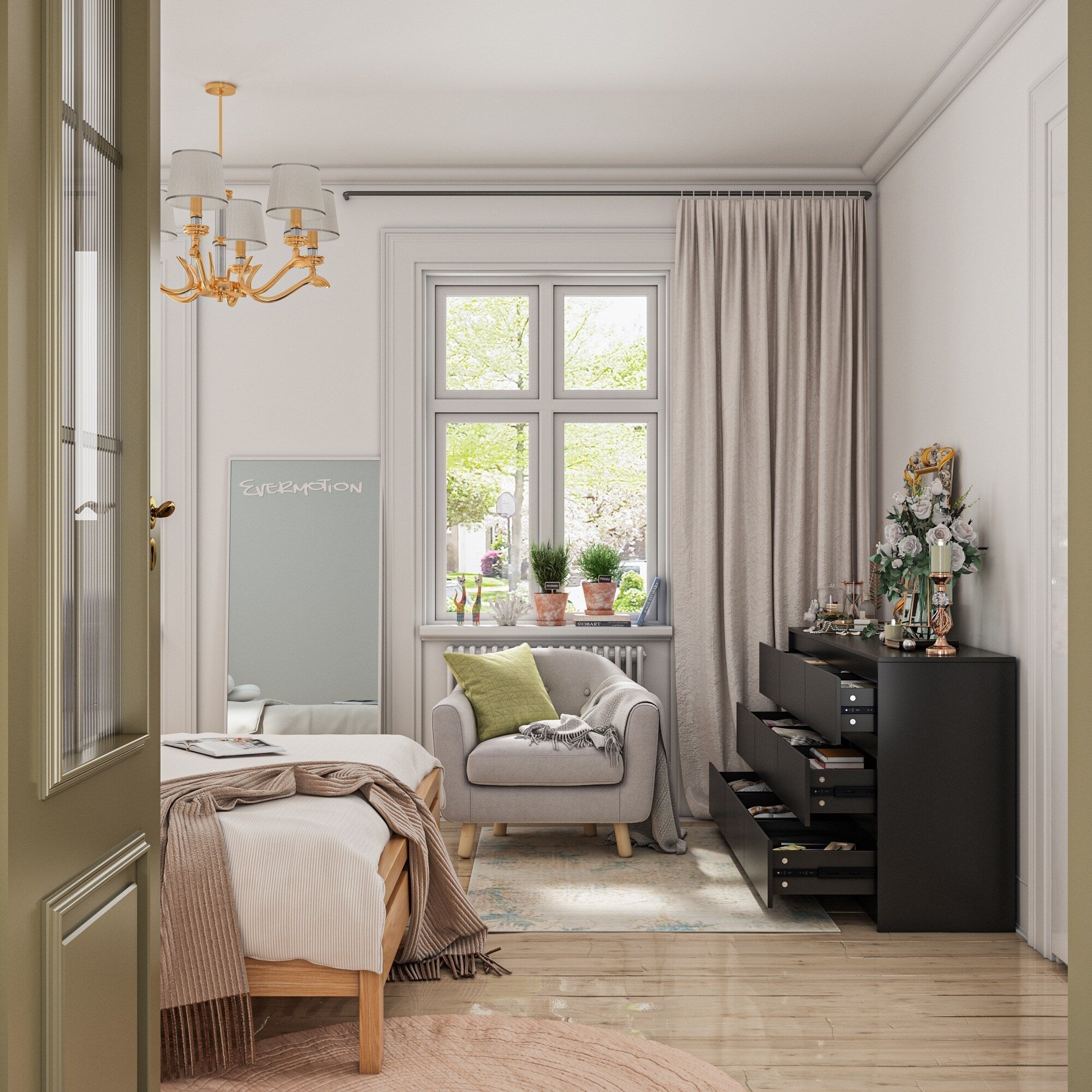 Commode à 9 tiroirs de 63 W, commode d'appoint pour salon, chambre à coucher