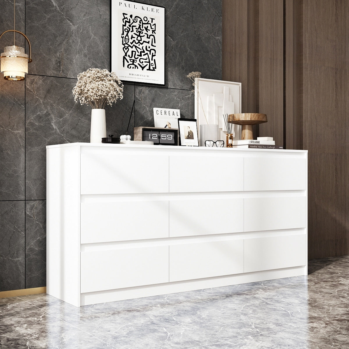 Commode à 9 tiroirs de 63 W, commode d'appoint pour salon, chambre à coucher
