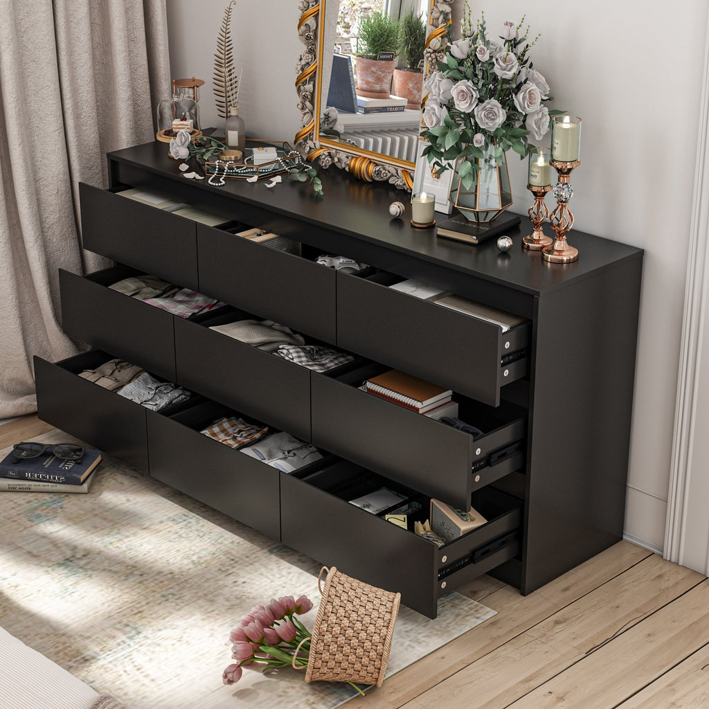 Commode à 9 tiroirs de 63 W, commode d'appoint pour salon, chambre à coucher