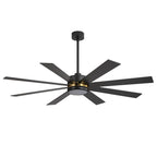 Ventilateur de plafond de 65 pouces à 8 pales noires avec lumière LED et télécommande