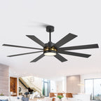 Ventilateur de plafond de 65 pouces à 8 pales noires avec lumière LED et télécommande
