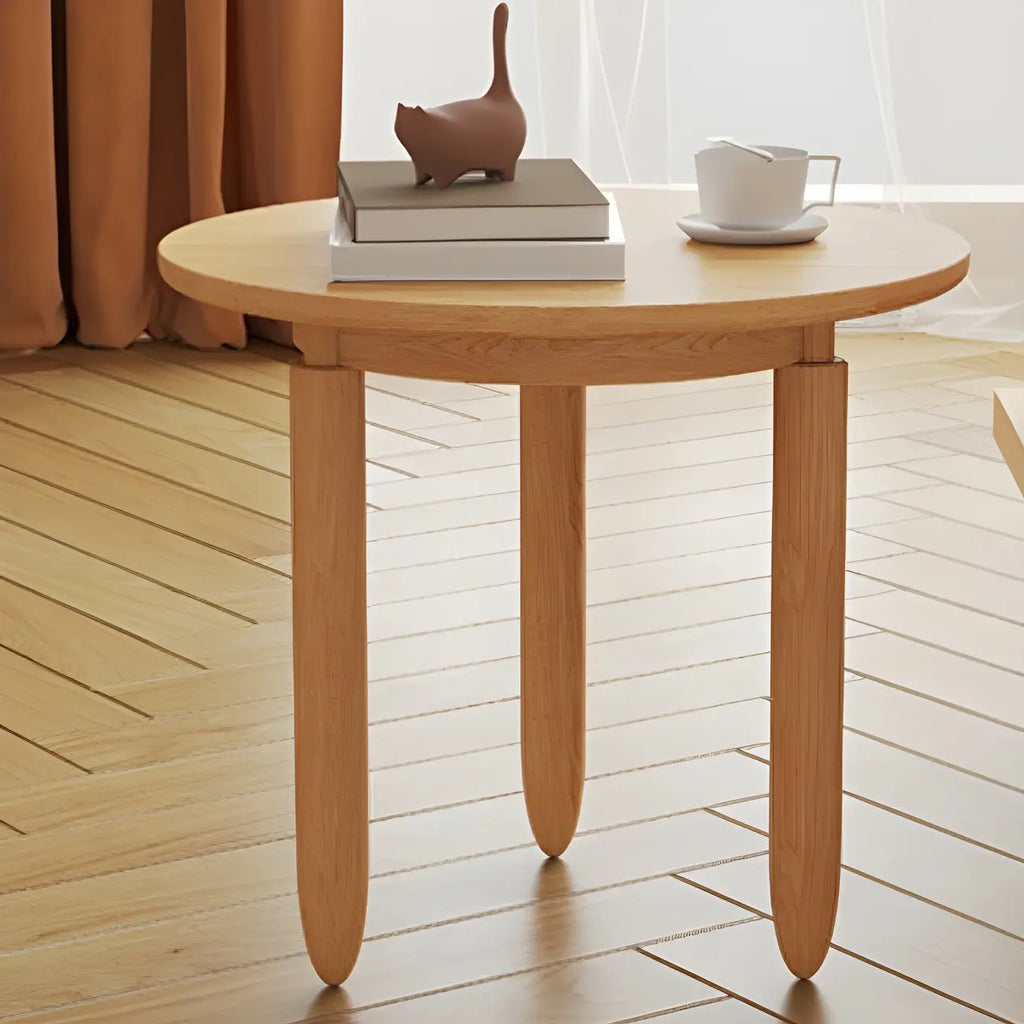 Table basse à tiroirs en bois et verre, marron, ronde et moderne