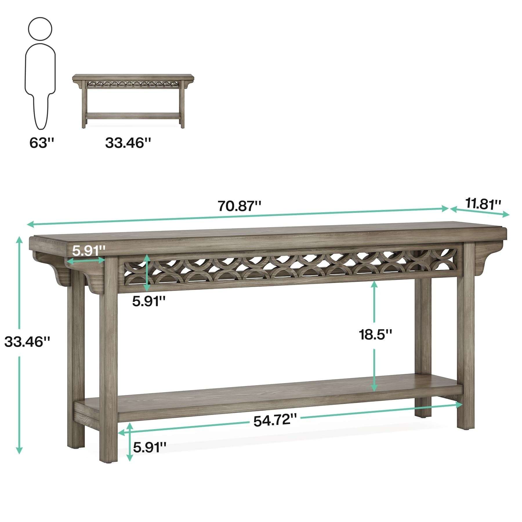 Console longue en bois massif de 180 cm de style ferme
