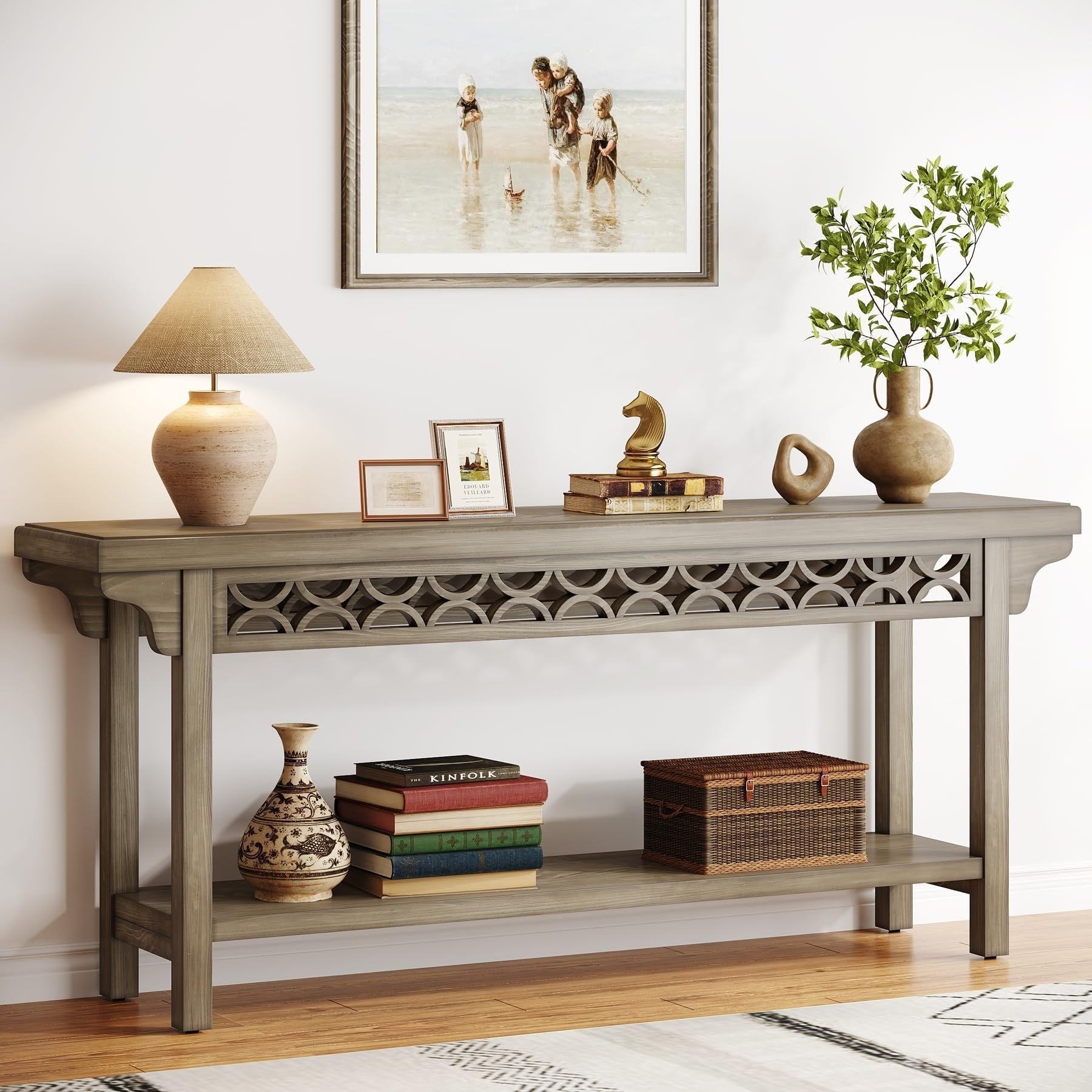 Console longue en bois massif de 180 cm de style ferme