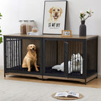 Meuble Cage pour Chien 70.86'' Grande Race Meuble TV avec Coussin & Deux Chambres (Sans Coussin)