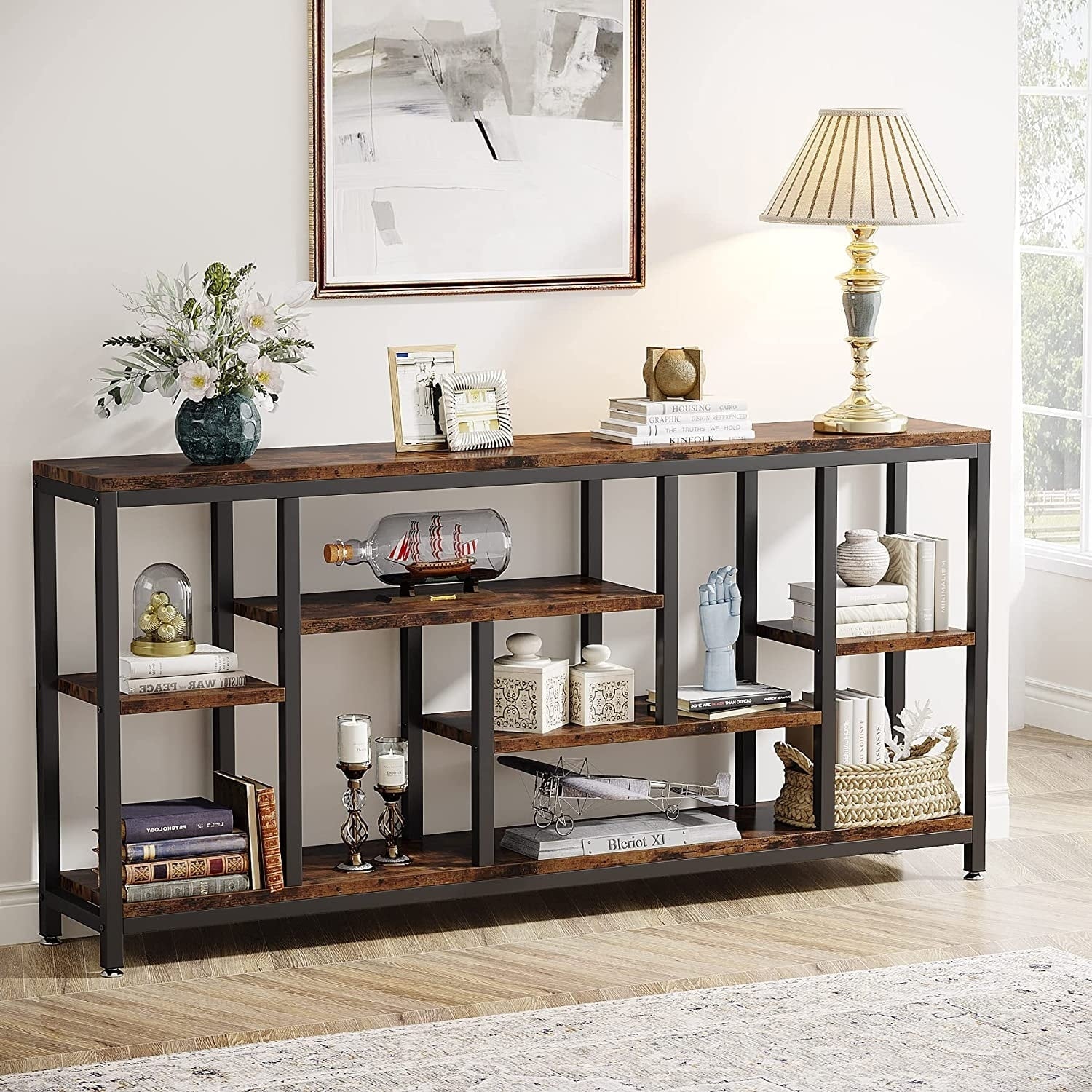Console extensible de 70,9 pouces avec rangement, table d'entrée à 3 niveaux pour couloir
