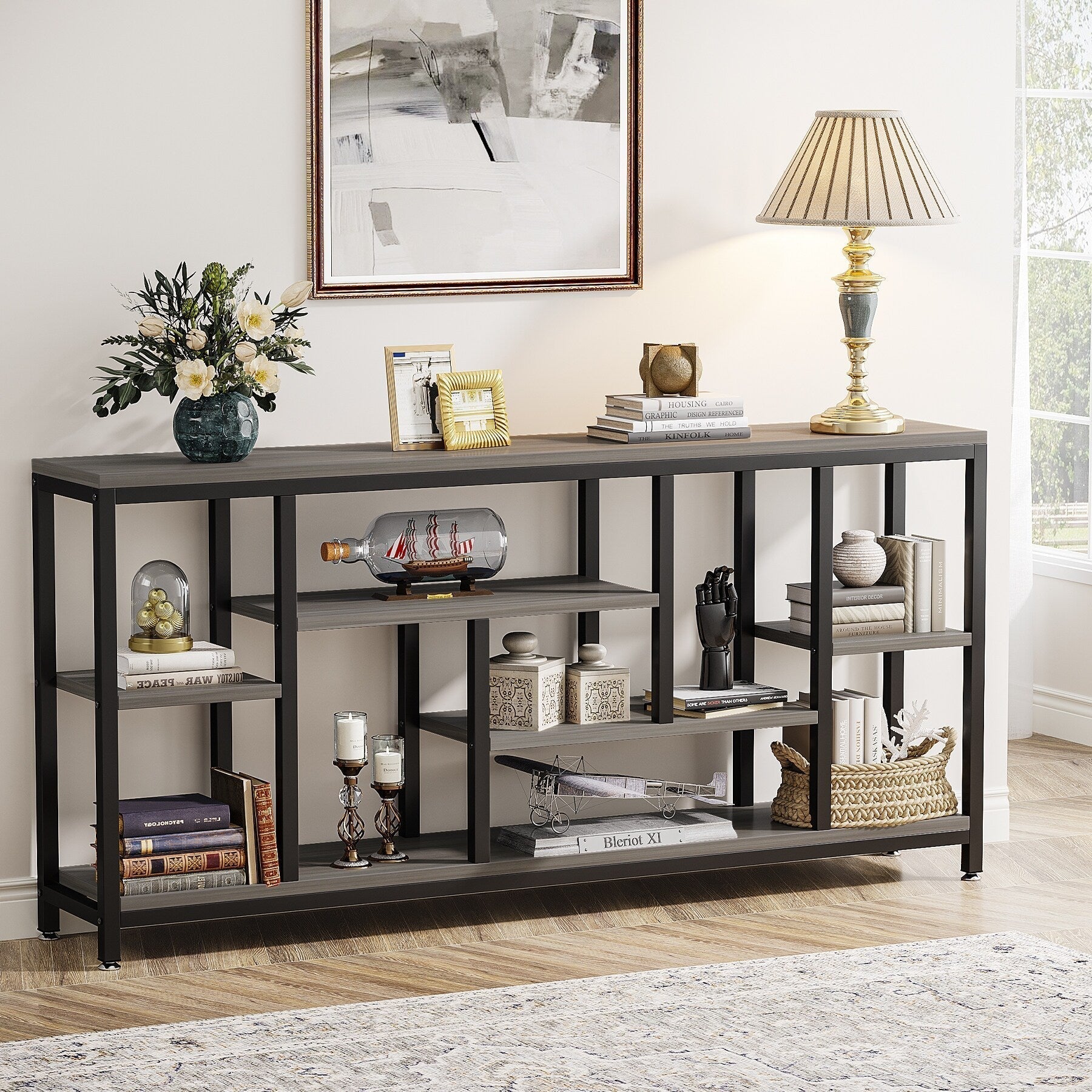 Console extensible de 70,9 pouces avec rangement, table d'entrée à 3 niveaux pour couloir