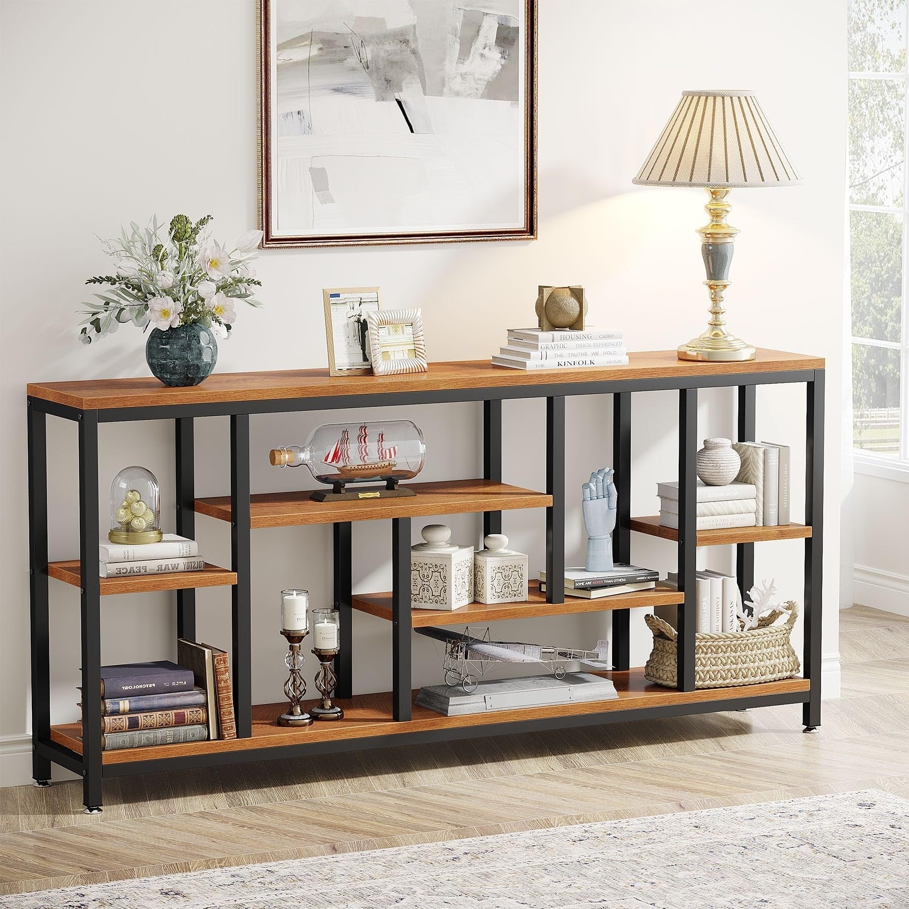 Console extensible de 70,9 pouces avec rangement, table d'entrée à 3 niveaux pour couloir