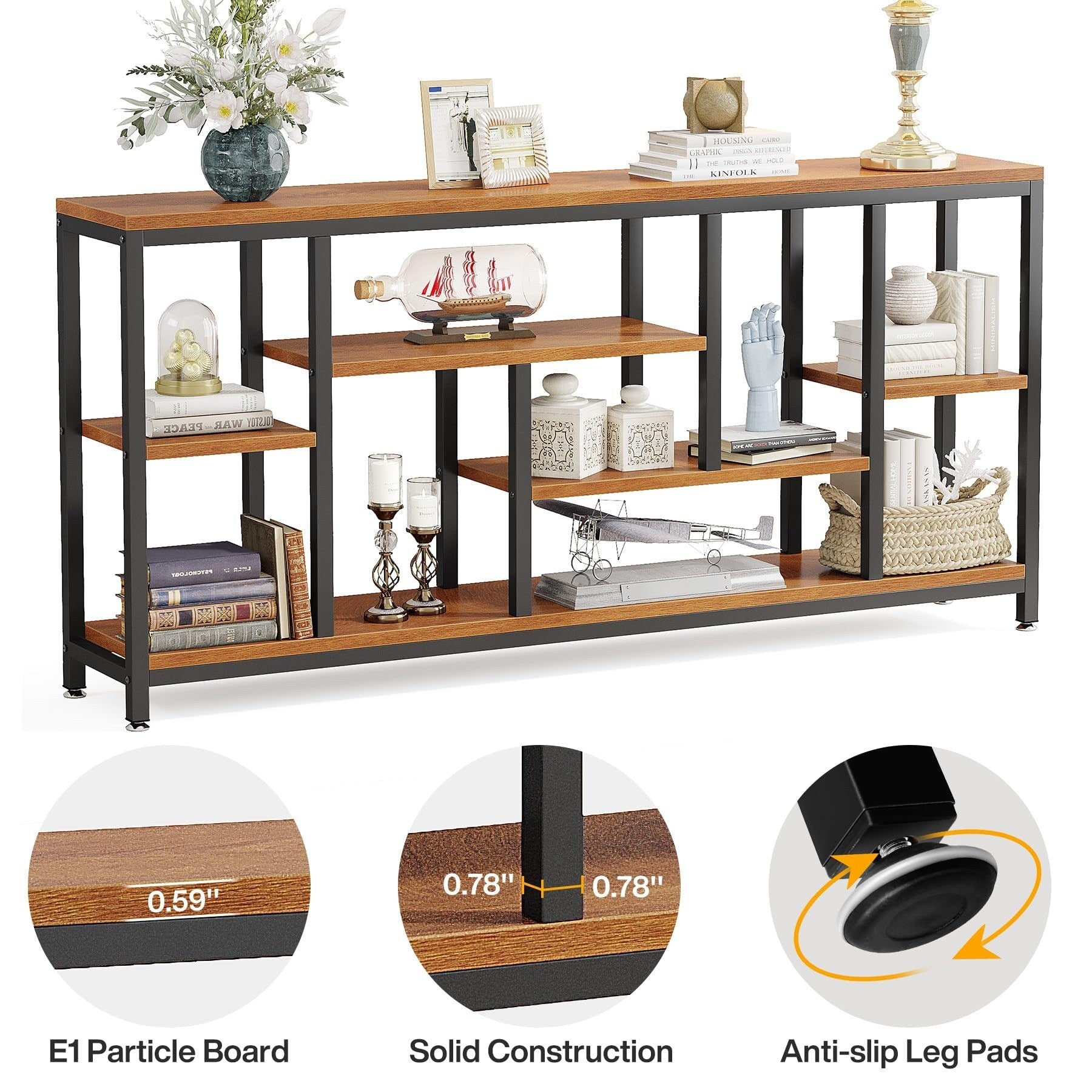 Console extensible de 70,9 pouces avec rangement, table d'entrée à 3 niveaux pour couloir