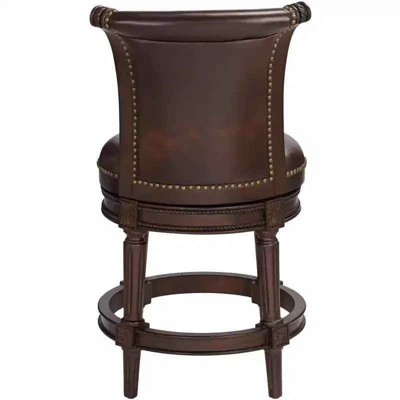 55 Downing Street Addison Tabouret de bar pivotant en noyer marron 26 po de hauteur traditionnel avec coussin en cuir couleur moka et dossier, repose-pieds pour comptoir de cuisine
