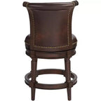 55 Downing Street Addison Tabouret de bar pivotant en noyer marron 26 po de hauteur traditionnel avec coussin en cuir couleur moka et dossier, repose-pieds pour comptoir de cuisine