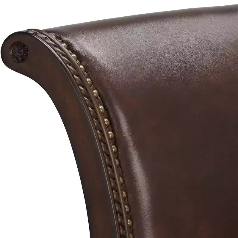 55 Downing Street Addison Tabouret de bar pivotant en noyer marron 26 po de hauteur traditionnel avec coussin en cuir couleur moka et dossier, repose-pieds pour comptoir de cuisine