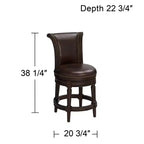55 Downing Street Addison Tabouret de bar pivotant en noyer marron 26 po de hauteur traditionnel avec coussin en cuir couleur moka et dossier, repose-pieds pour comptoir de cuisine