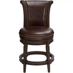 55 Downing Street Addison Tabouret de bar pivotant en noyer marron 26 po de hauteur traditionnel avec coussin en cuir couleur moka et dossier, repose-pieds pour comptoir de cuisine