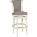55 Downing Street Oliver Wood Swivel Bar Stool White 30 High Traditional Scroll Pewter Cushion with Backrest Footrest for Kitchen Counter Height Home
