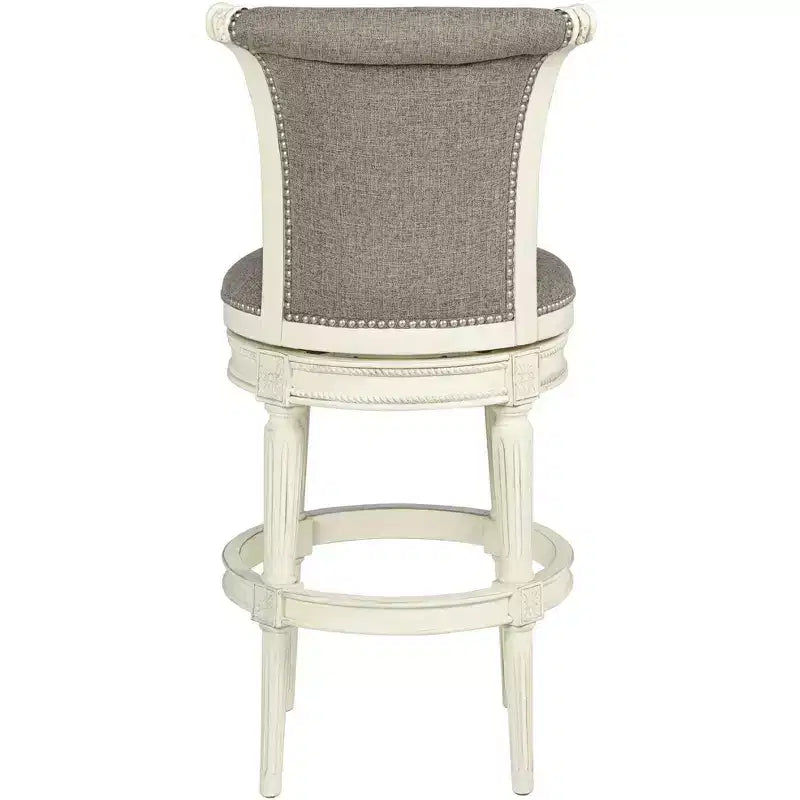 55 Downing Street Tabouret de bar pivotant Oliver Wood blanc 76,2 cm de haut avec coussin défilant traditionnel en étain avec dossier et repose-pieds pour hauteur de comptoir de cuisine