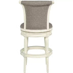 55 Downing Street Tabouret de bar pivotant Oliver Wood blanc 76,2 cm de haut avec coussin défilant traditionnel en étain avec dossier et repose-pieds pour hauteur de comptoir de cuisine