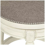 55 Downing Street Tabouret de bar pivotant Oliver Wood blanc 76,2 cm de haut avec coussin défilant traditionnel en étain avec dossier et repose-pieds pour hauteur de comptoir de cuisine