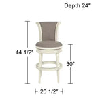 55 Downing Street Tabouret de bar pivotant Oliver Wood blanc 76,2 cm de haut avec coussin défilant traditionnel en étain avec dossier et repose-pieds pour hauteur de comptoir de cuisine