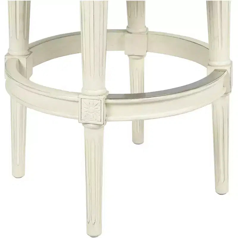 55 Downing Street Tabouret de bar pivotant Oliver Wood blanc 76,2 cm de haut avec coussin défilant traditionnel en étain avec dossier et repose-pieds pour hauteur de comptoir de cuisine